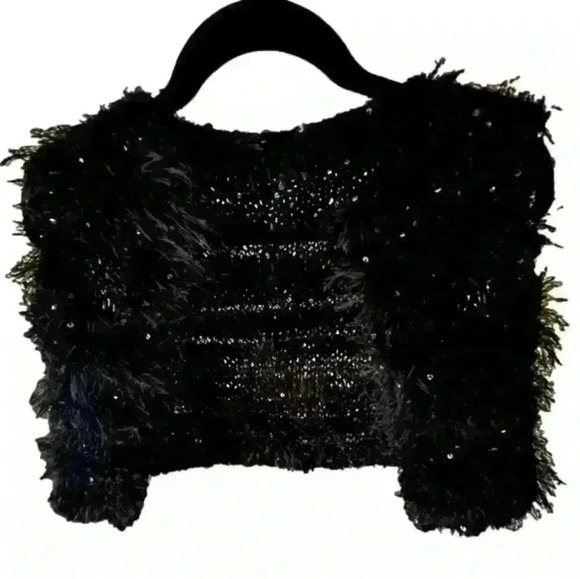 Hand crocheted black silvery open front cardigan - small - Picture 1 of 3